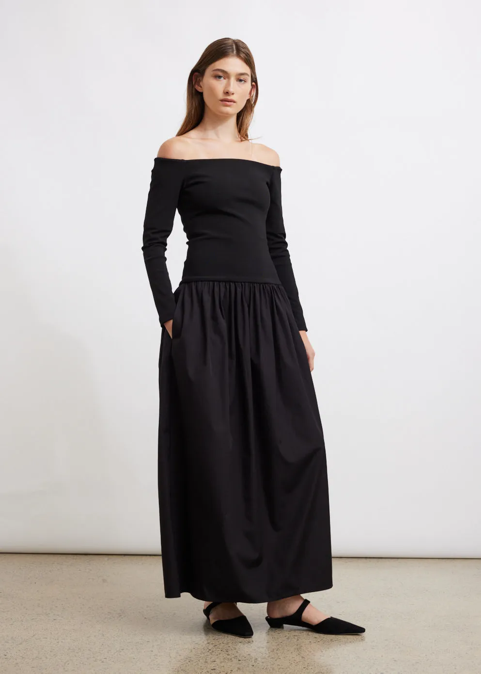 Off Shoulder Knit Cotton Dress