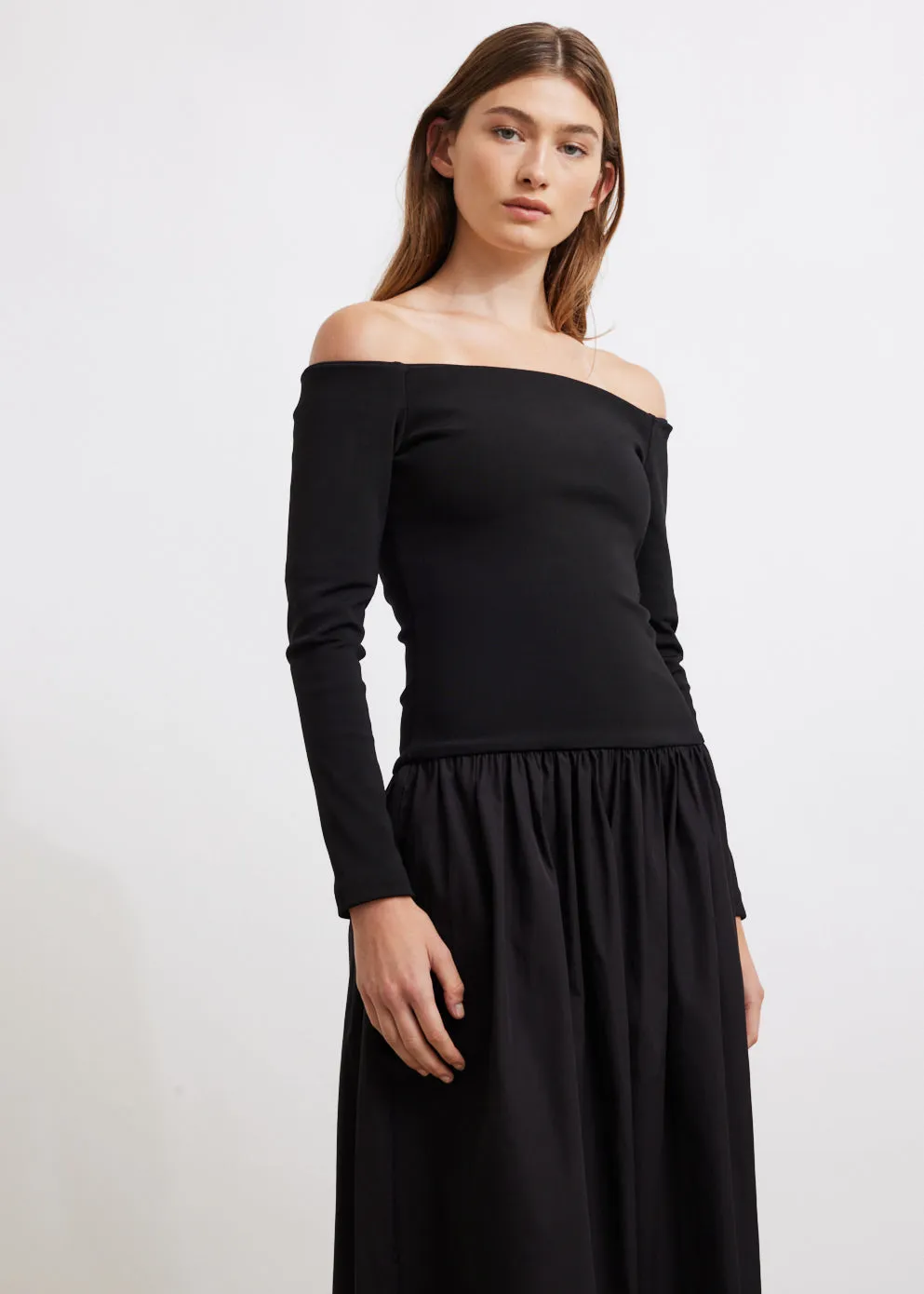Off Shoulder Knit Cotton Dress