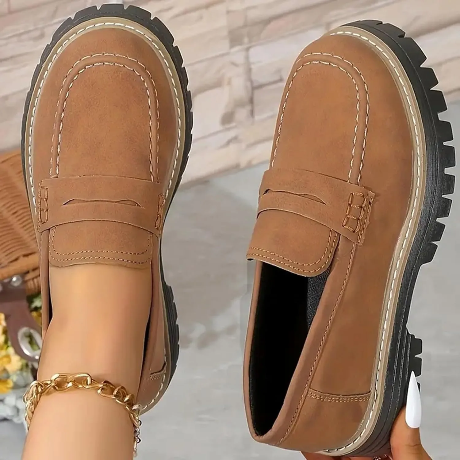 Orthoture-Orthopedic Platform Loafers Womens Round Toe Walking Shoes Platform Loafers Slip On Comfy Casual Fashion