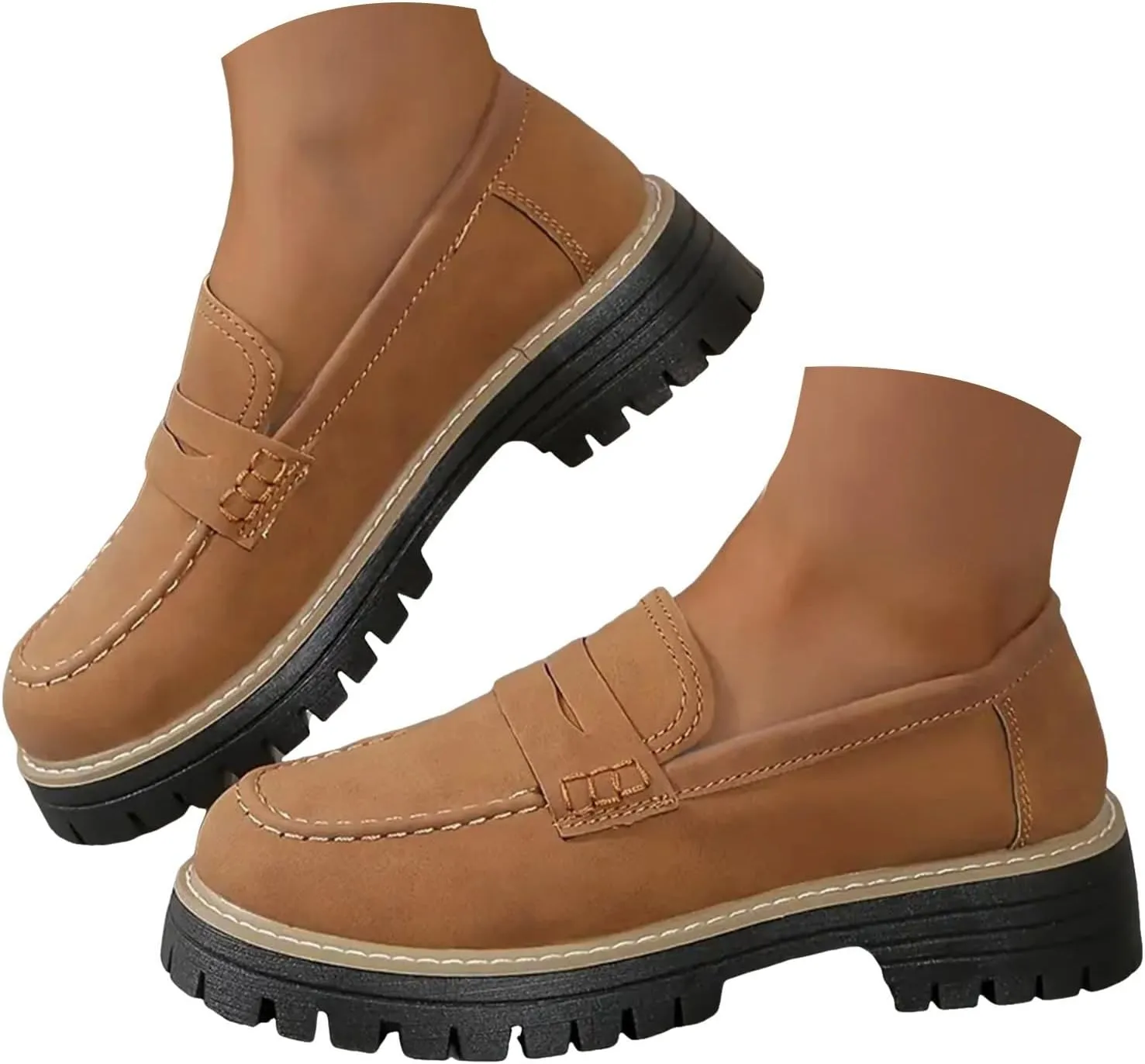 Orthoture-Orthopedic Platform Loafers Womens Round Toe Walking Shoes Platform Loafers Slip On Comfy Casual Fashion