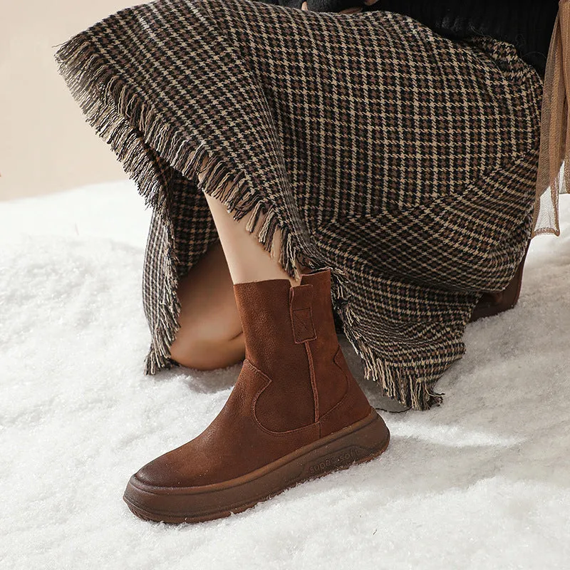 Retro Cracked Leather Versatile Chelsea Boots 35-42