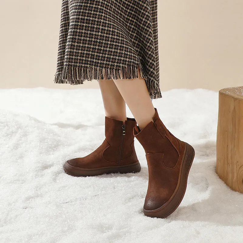 Retro Cracked Leather Versatile Chelsea Boots 35-42