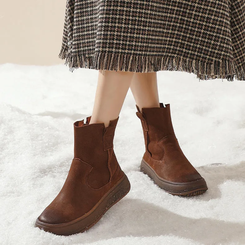 Retro Cracked Leather Versatile Chelsea Boots 35-42