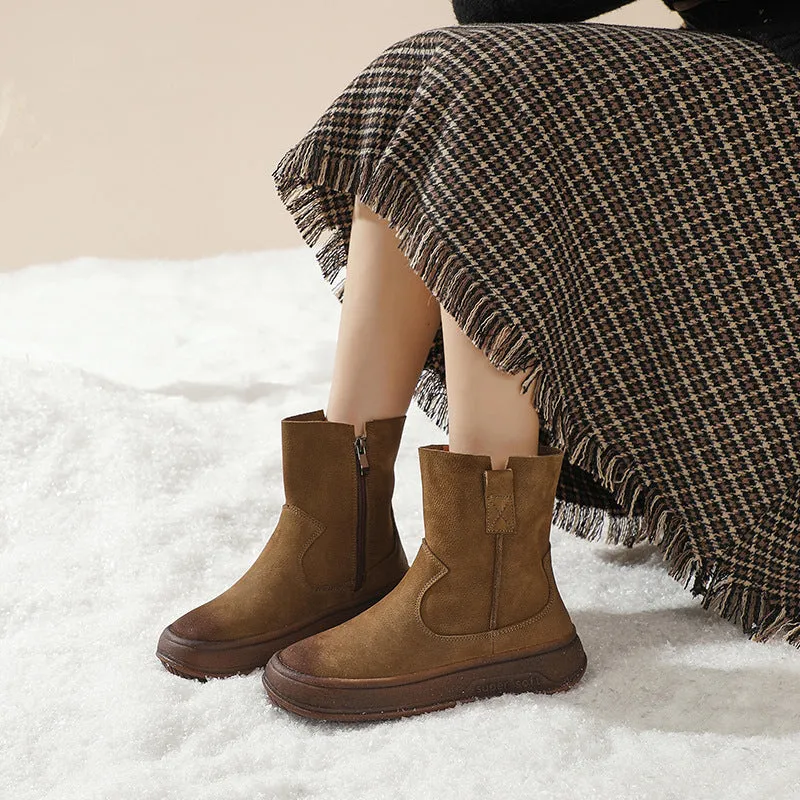 Retro Cracked Leather Versatile Chelsea Boots 35-42