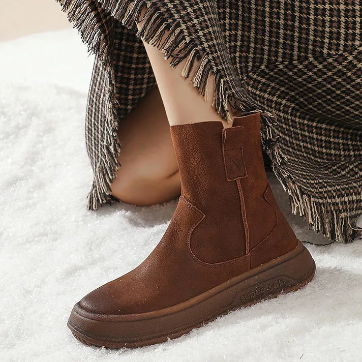 Retro Cracked Leather Versatile Chelsea Boots 35-42