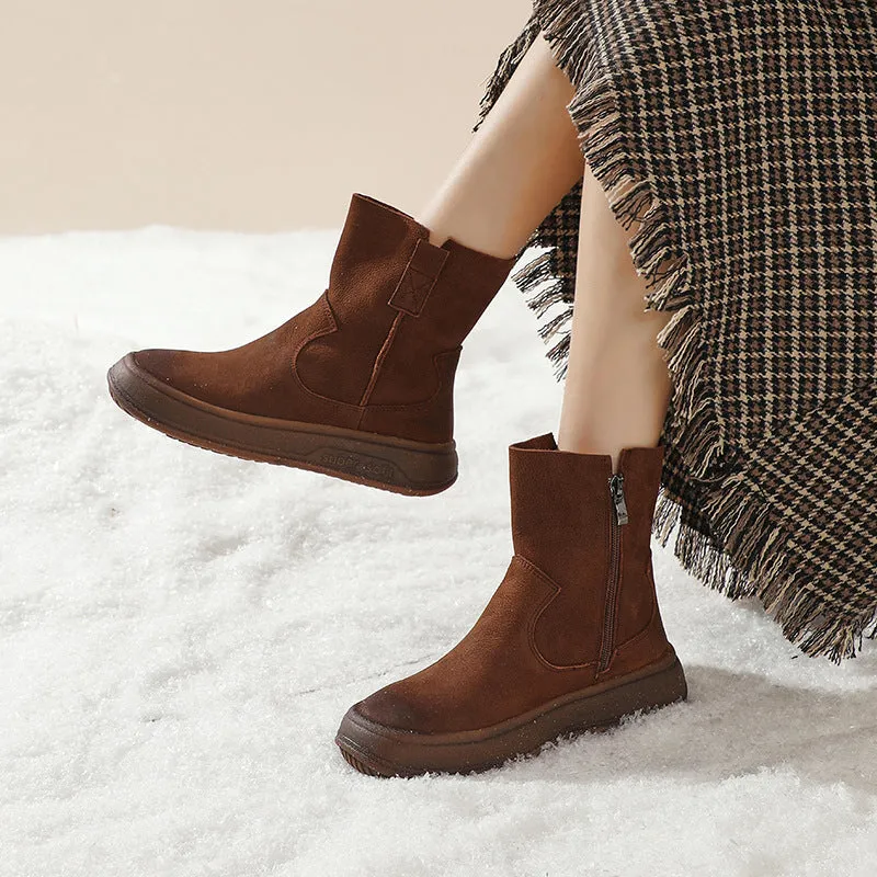 Retro Cracked Leather Versatile Chelsea Boots 35-42