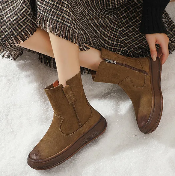 Retro Cracked Leather Versatile Chelsea Boots 35-42