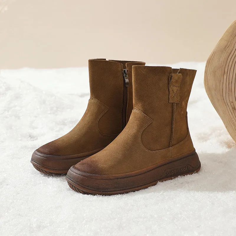 Retro Cracked Leather Versatile Chelsea Boots 35-42