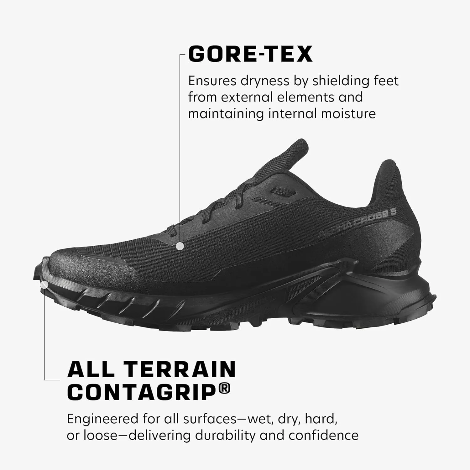 Salomon Mens Alphacross 5 Gore-Tex, Waterproof Trail Running Shoes