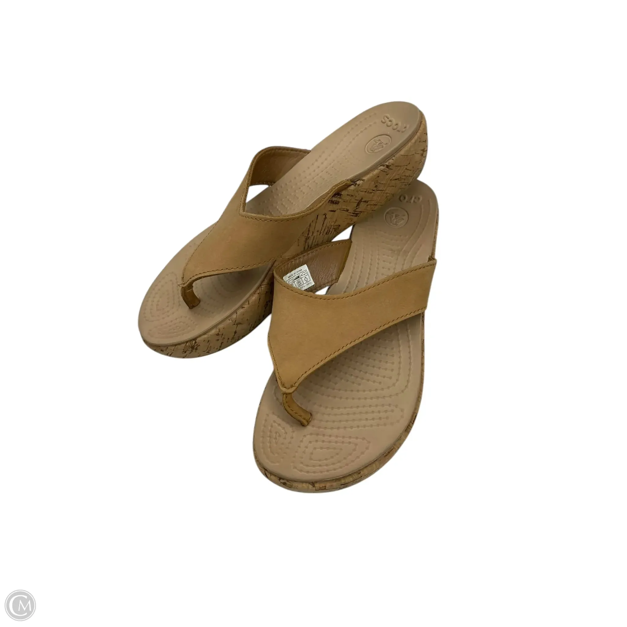 Sandals Flats By Crocs In Tan, Size: 7