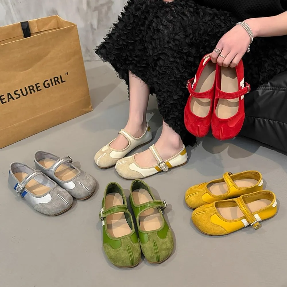 Sneakerina Tabi Shoes Split Toe Mary Janes for Women Girls Cute Ballet Flats Y2K Platform Lightweight Suede Round Toes No Slip Sole Dressy Slip on Casual Comfort Walking Slippers Office Business