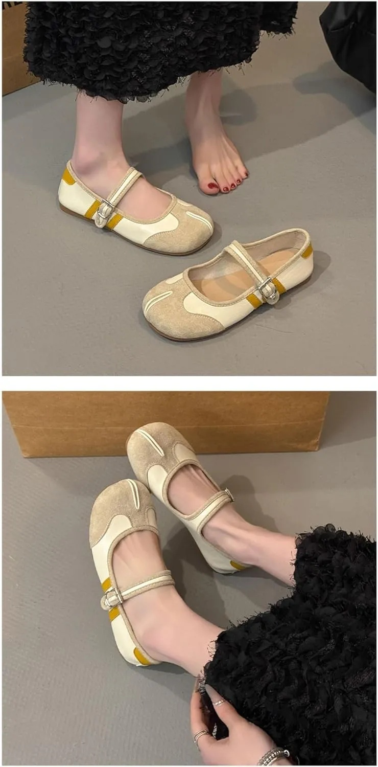 Sneakerina Tabi Shoes Split Toe Mary Janes for Women Girls Cute Ballet Flats Y2K Platform Lightweight Suede Round Toes No Slip Sole Dressy Slip on Casual Comfort Walking Slippers Office Business