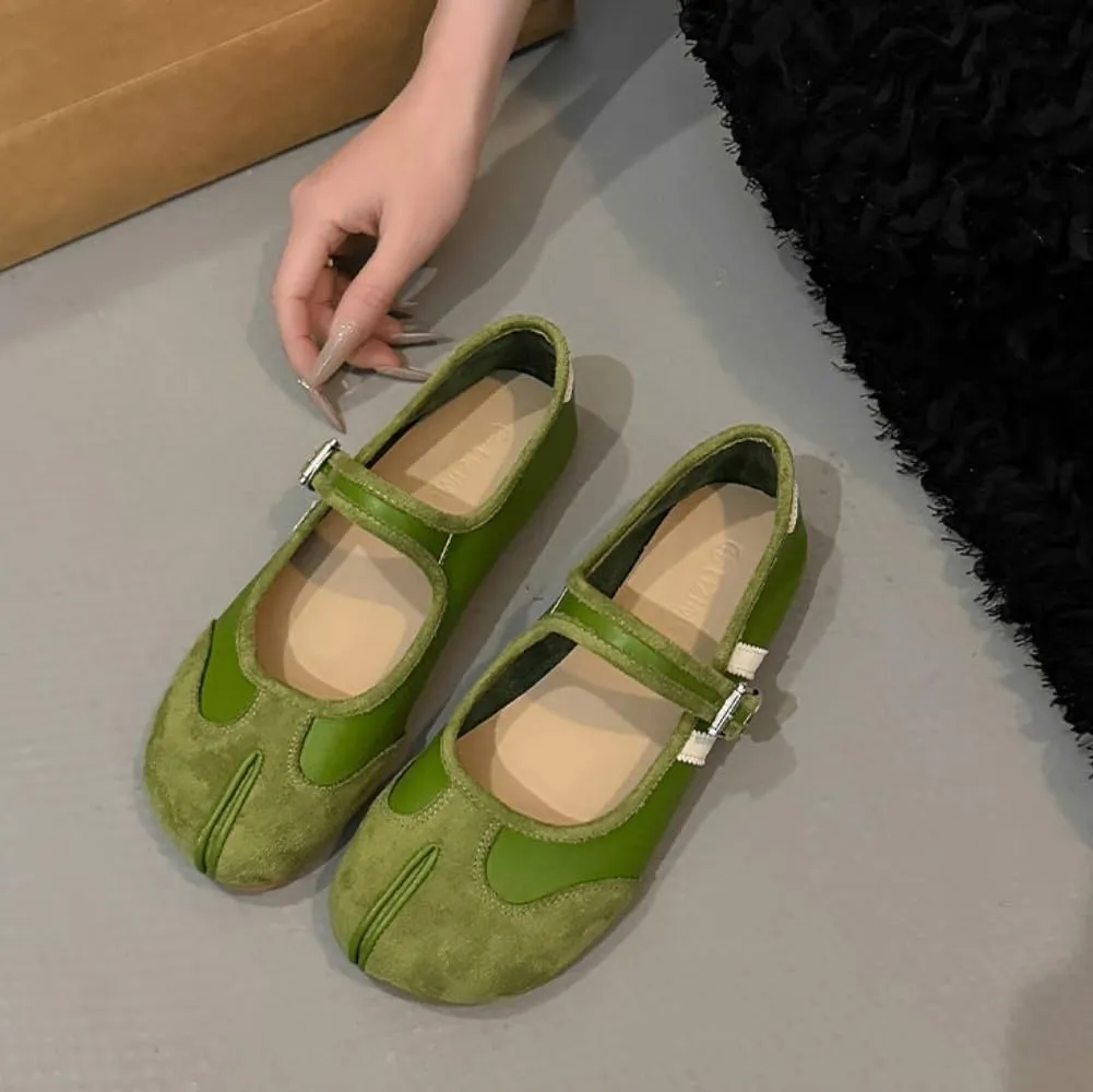 Sneakerina Tabi Shoes Split Toe Mary Janes for Women Girls Cute Ballet Flats Y2K Platform Lightweight Suede Round Toes No Slip Sole Dressy Slip on Casual Comfort Walking Slippers Office Business