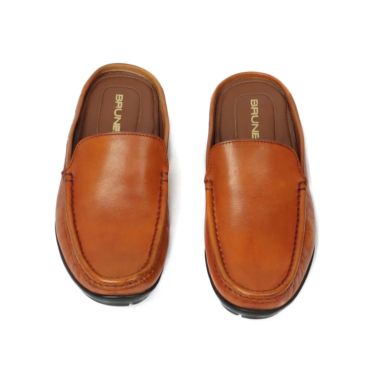Tan Leather Elegant loafer Mules By Brune & Bareskin