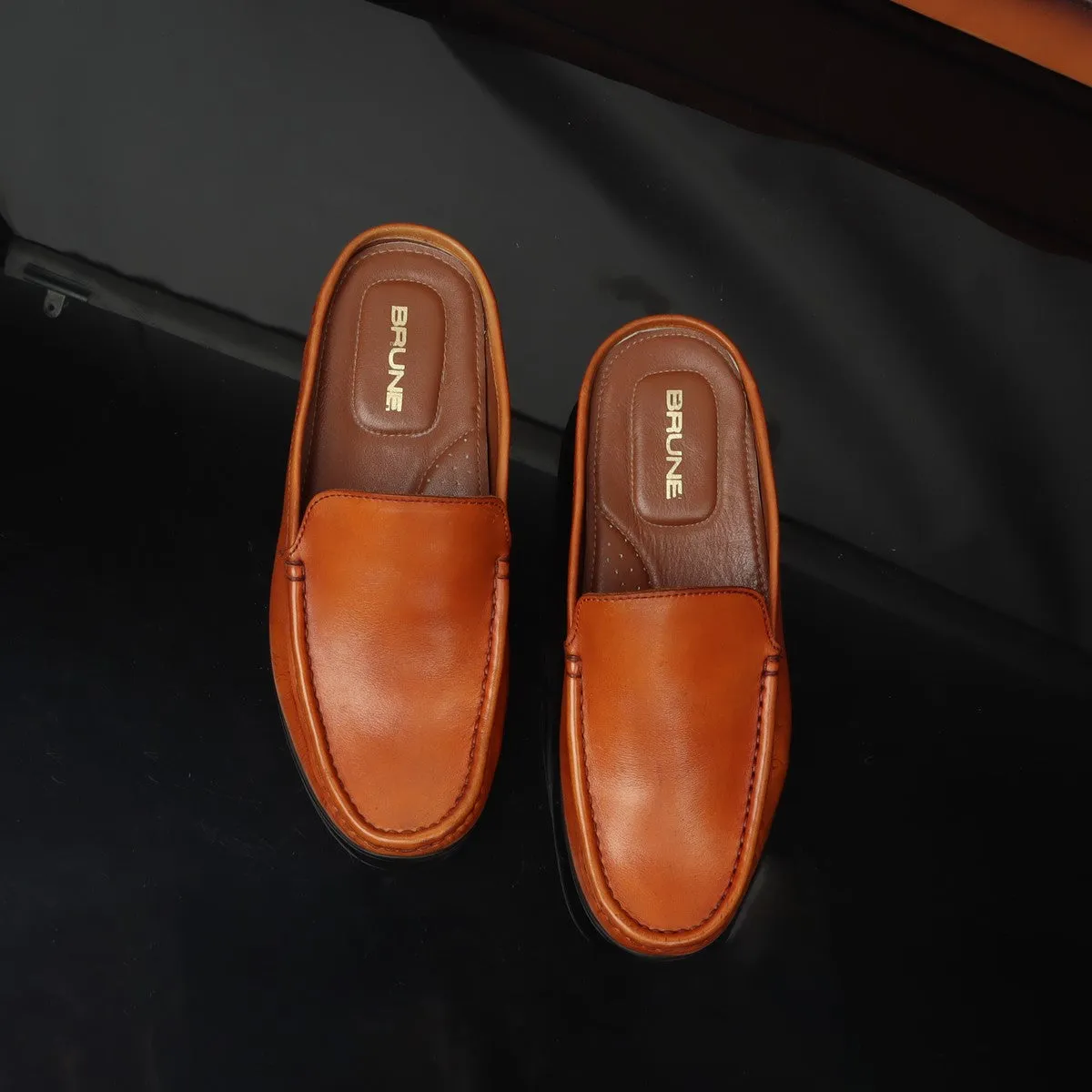 Tan Leather Elegant loafer Mules By Brune & Bareskin