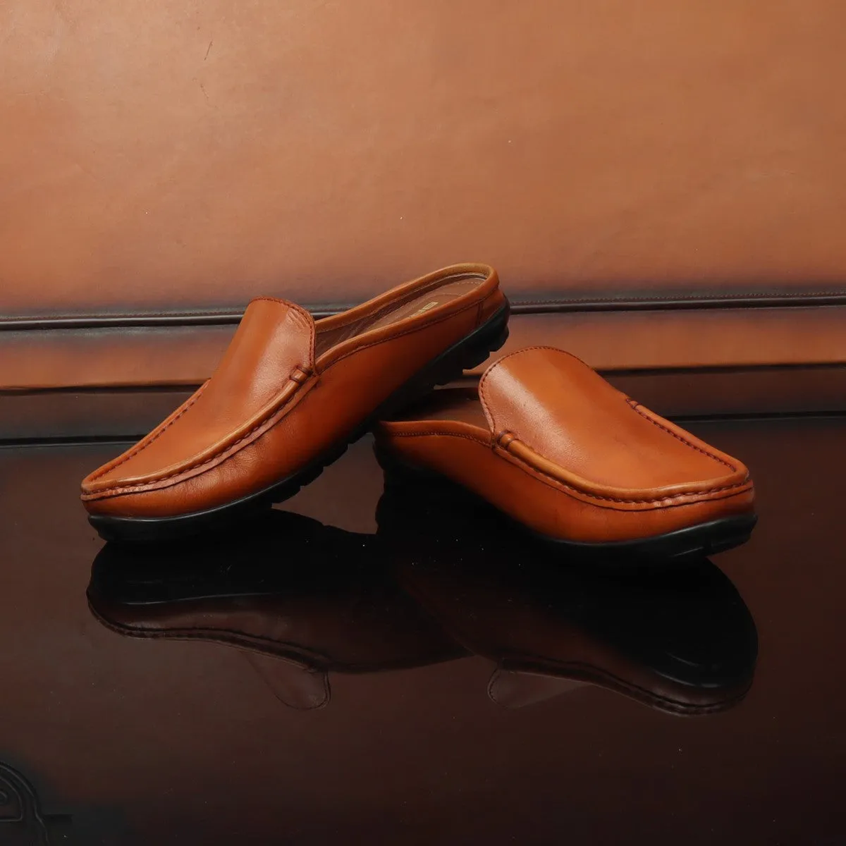 Tan Leather Elegant loafer Mules By Brune & Bareskin