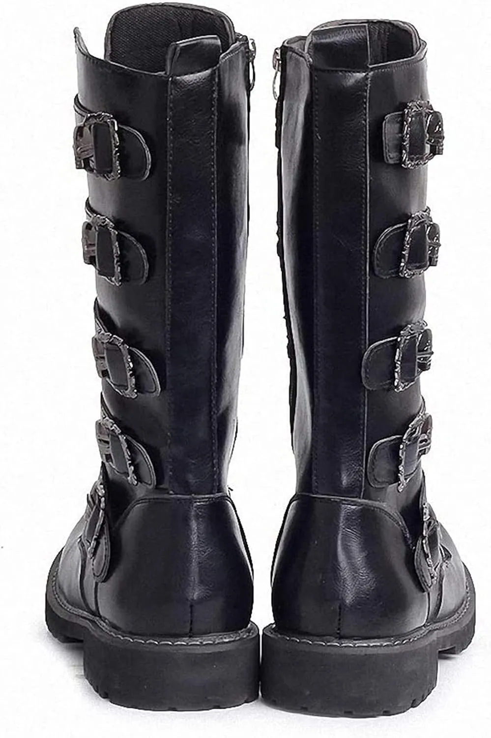 Tebapi Men's Leather Motorcycle Long Boots Side Zipper Waterproof Biker Riding Punk Rock Round Toe Cowboy Western Tactical Army Boot Black Lace up Men Shoes