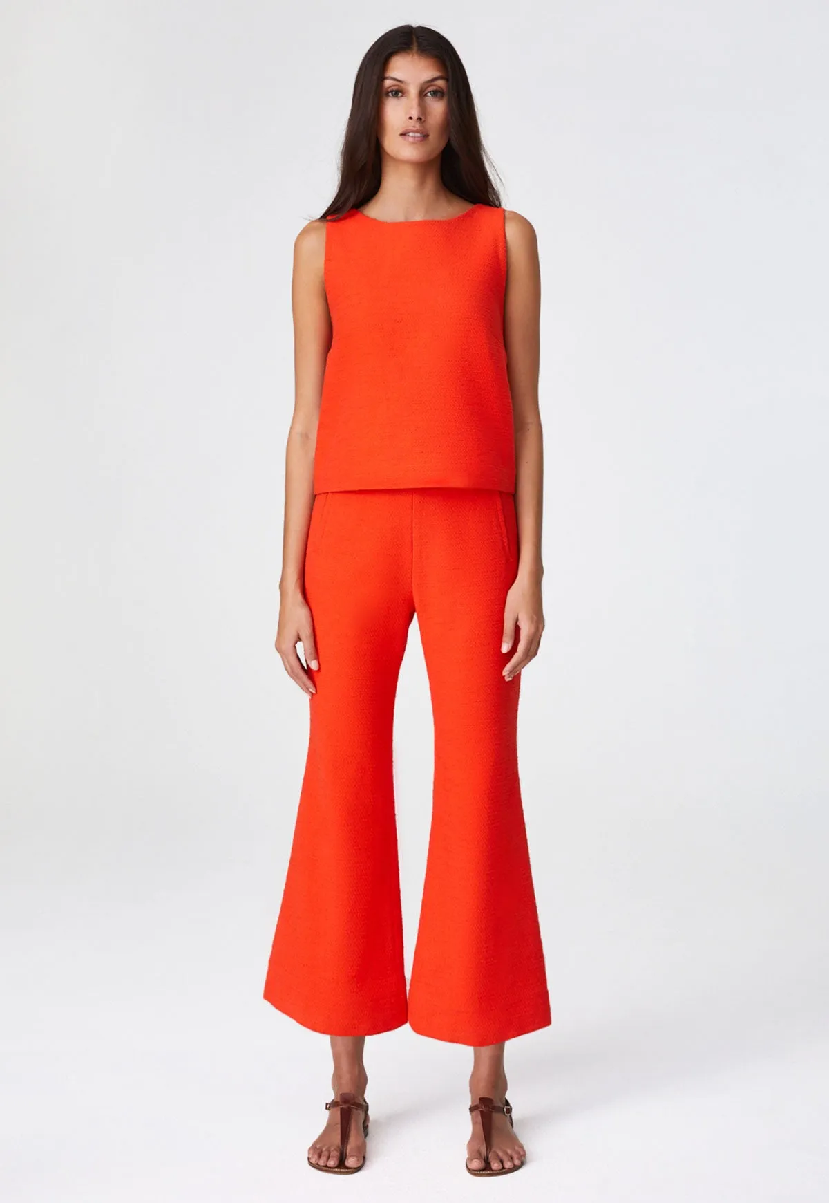 THE FLARE TROUSER in TOMATO TEXTURED COTTON