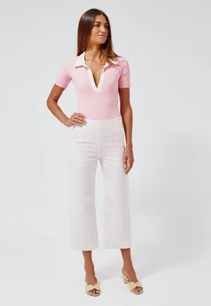 THE STRAIGHT LEG TROUSER in VINTAGE PINK CHECK BOUCLE COTTON