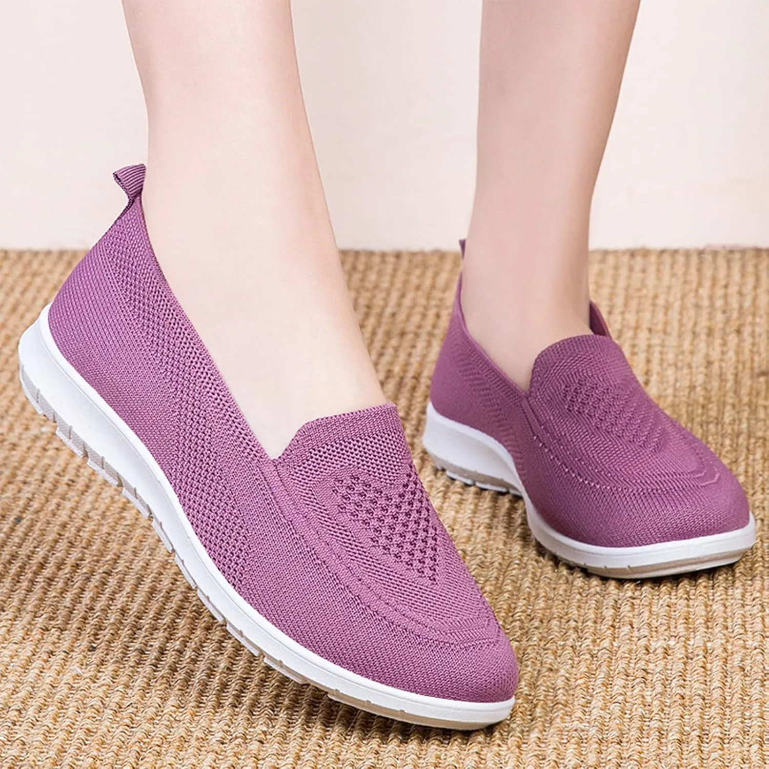 UGOSELEC Women's Mesh Walking Shoes Slip-on Sneakers,Non-Slip Breathable Athletic Comfortable Lightweight Flat Loafer Nurse Shoes