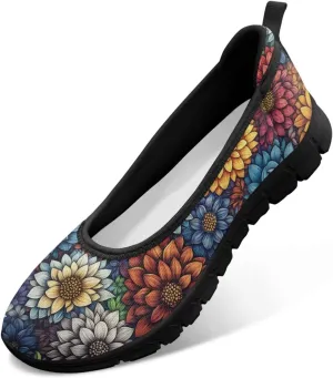 UNICEU Womens Floral Slip On Shoes Breathable Mesh Casual Loafers Lightweight Non-Slip Fashion Walking Work Sneakers