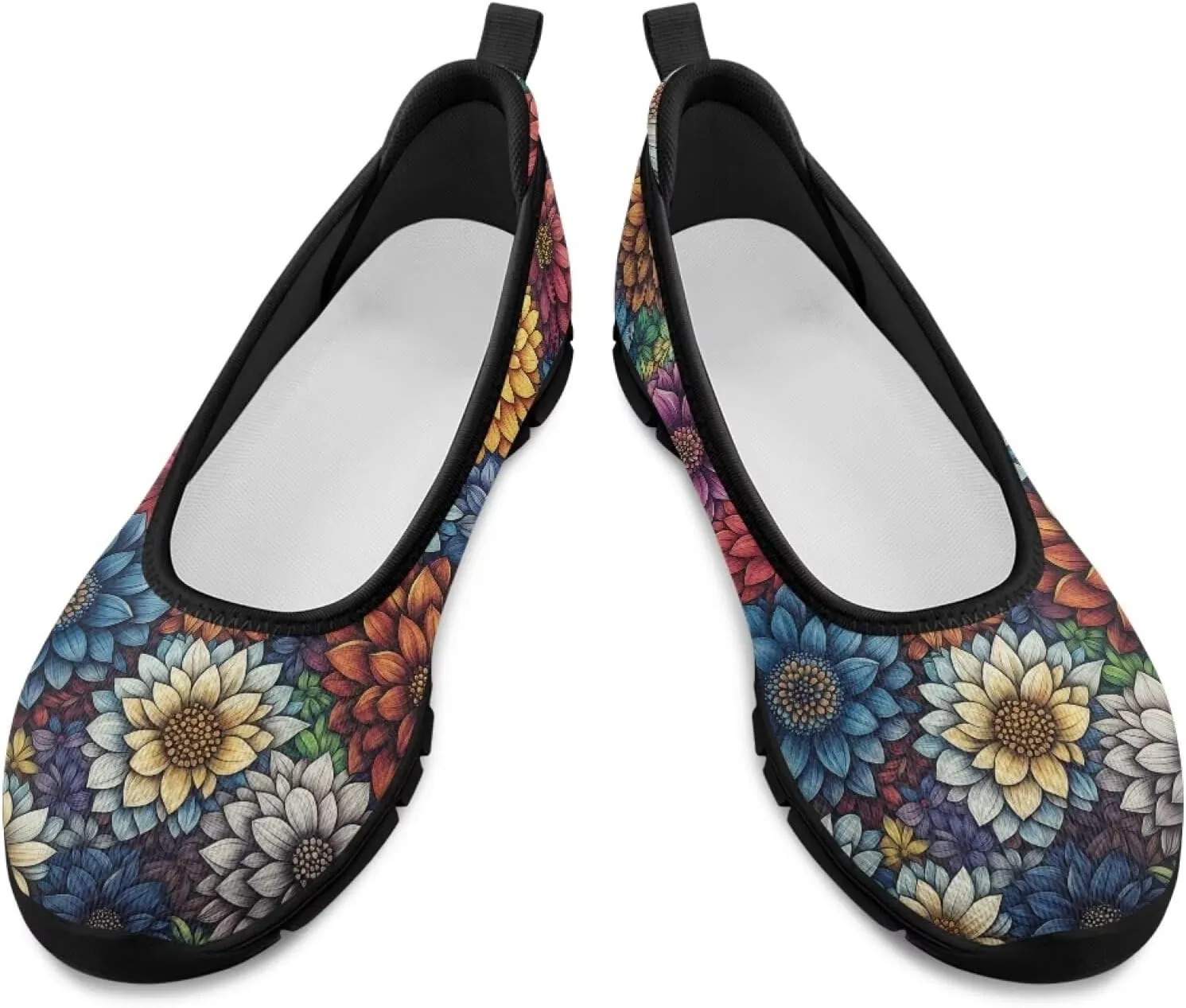 UNICEU Womens Floral Slip On Shoes Breathable Mesh Casual Loafers Lightweight Non-Slip Fashion Walking Work Sneakers