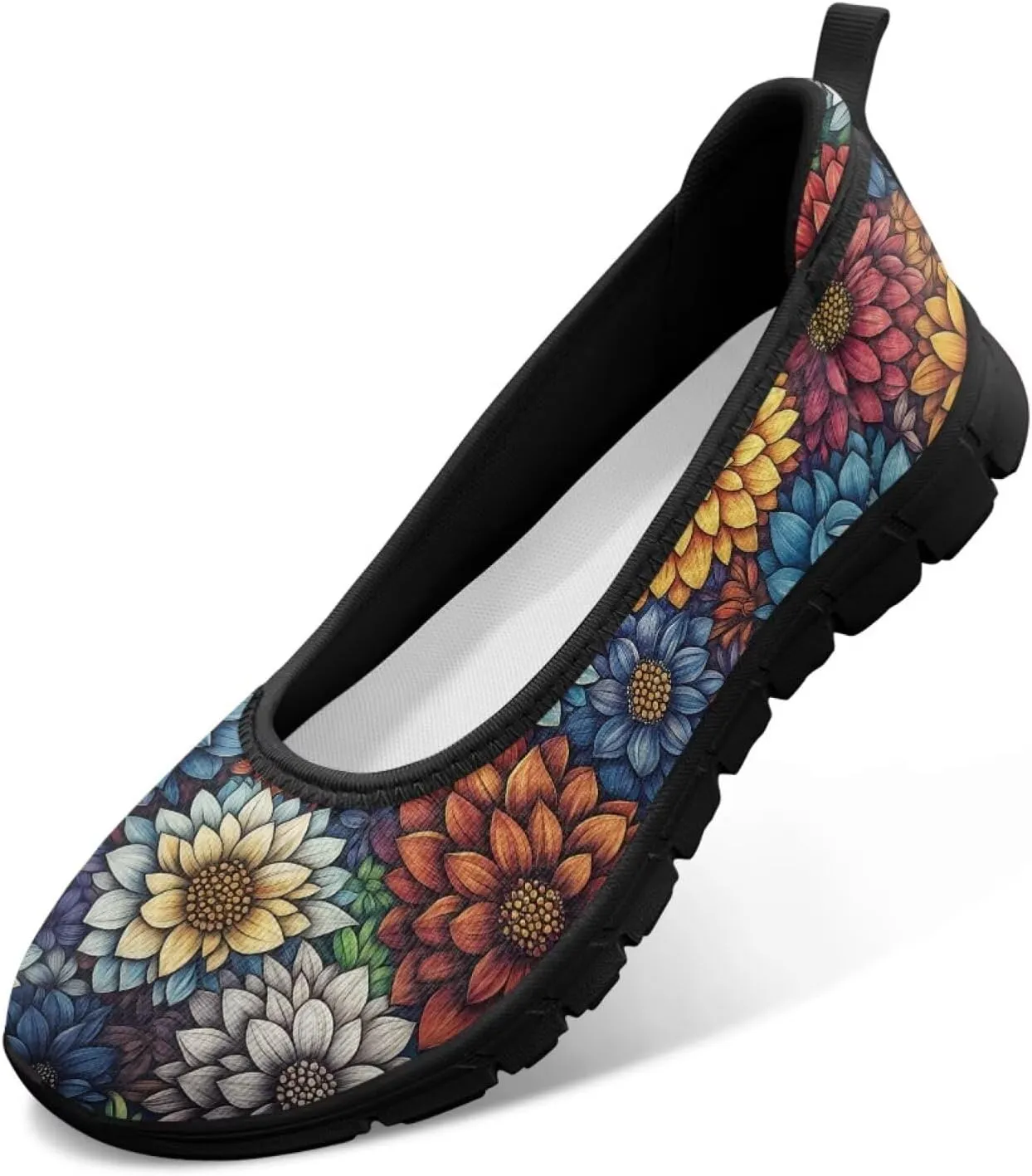 UNICEU Womens Floral Slip On Shoes Breathable Mesh Casual Loafers Lightweight Non-Slip Fashion Walking Work Sneakers