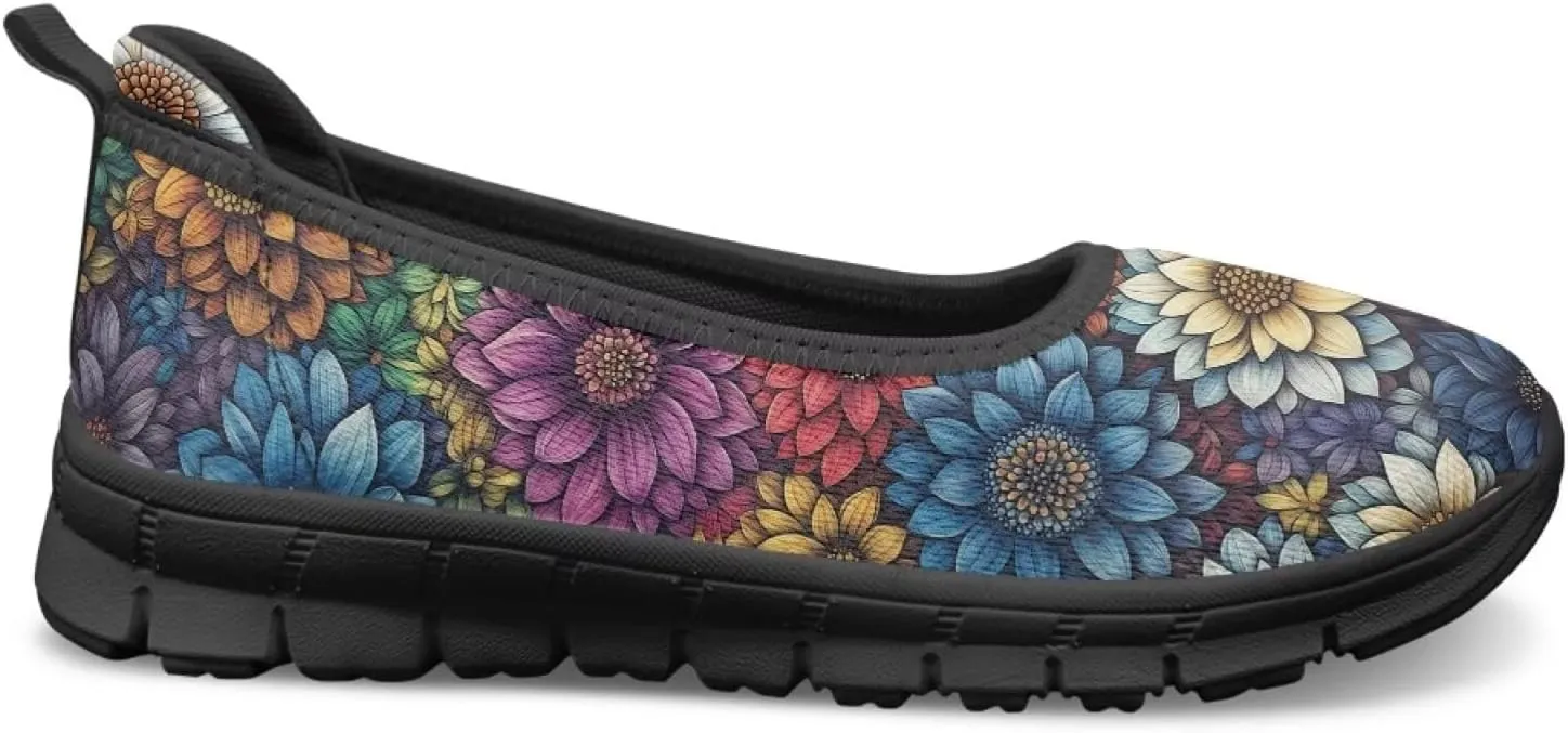 UNICEU Womens Floral Slip On Shoes Breathable Mesh Casual Loafers Lightweight Non-Slip Fashion Walking Work Sneakers