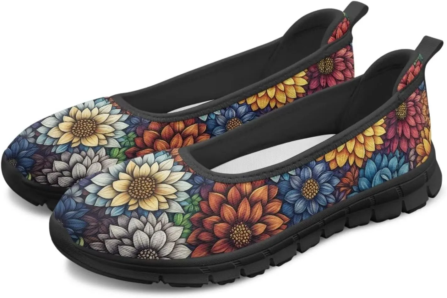 UNICEU Womens Floral Slip On Shoes Breathable Mesh Casual Loafers Lightweight Non-Slip Fashion Walking Work Sneakers