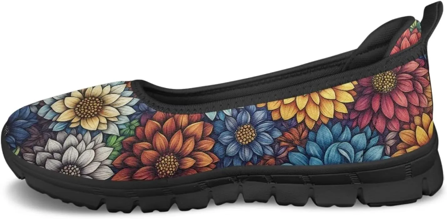 UNICEU Womens Floral Slip On Shoes Breathable Mesh Casual Loafers Lightweight Non-Slip Fashion Walking Work Sneakers