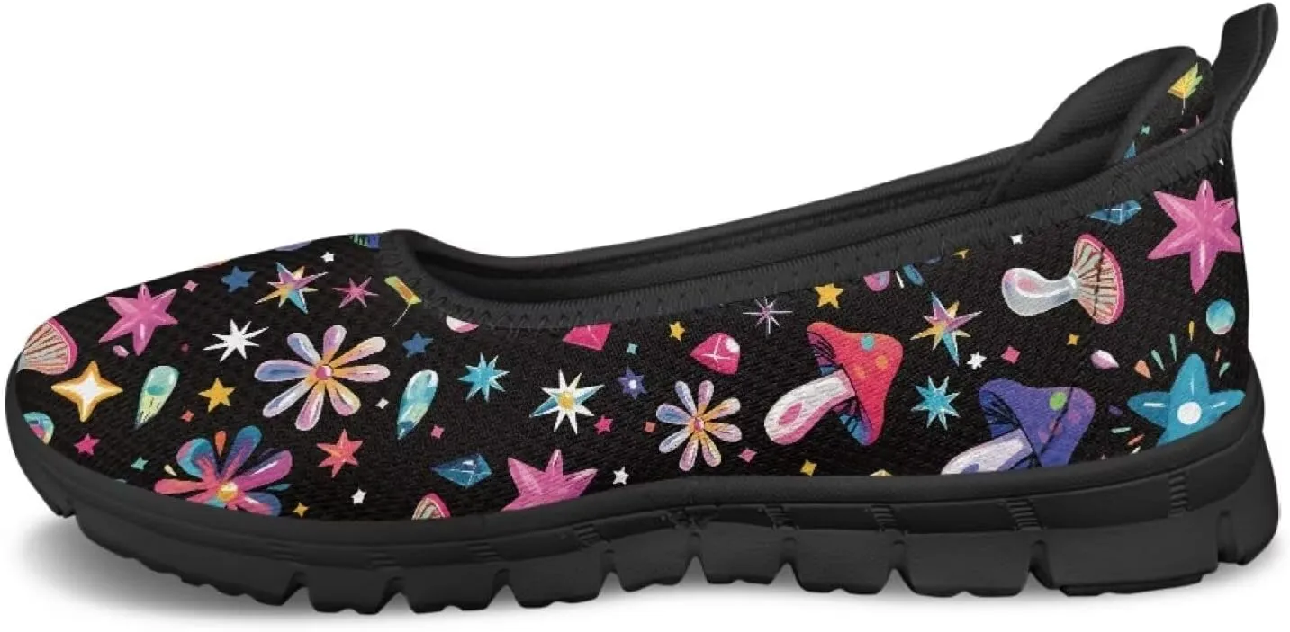 UNICEU Womens Mushroom Print Flats Shoes Casual Slip On Low Top Loafers Breathable Non-Slip Running Work Sneakers