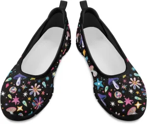 UNICEU Womens Mushroom Print Flats Shoes Casual Slip On Low Top Loafers Breathable Non-Slip Running Work Sneakers