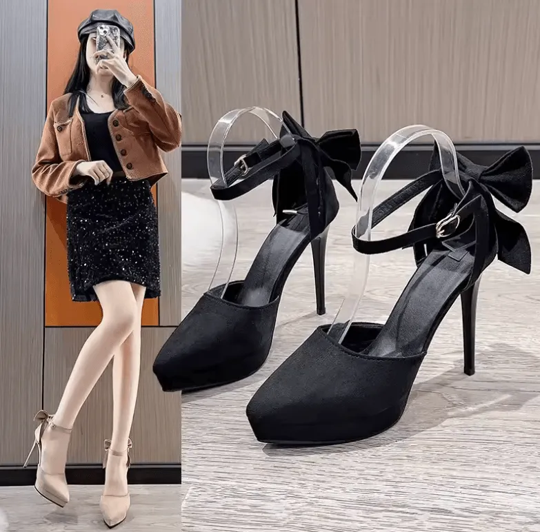 Waterproof Patent Leather French Style High Heels - Pointed Toe Summer Flats