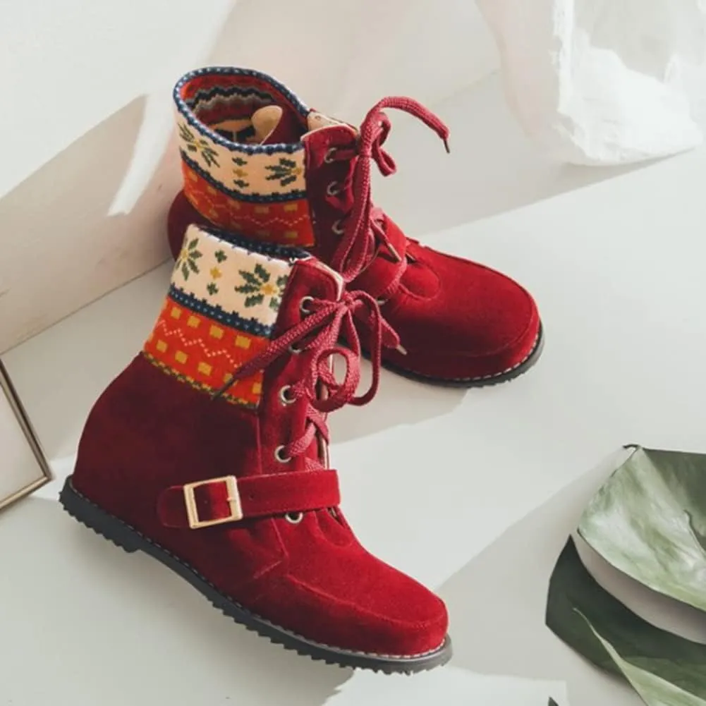 Womens Christmas Winter Suede Ankle Boots