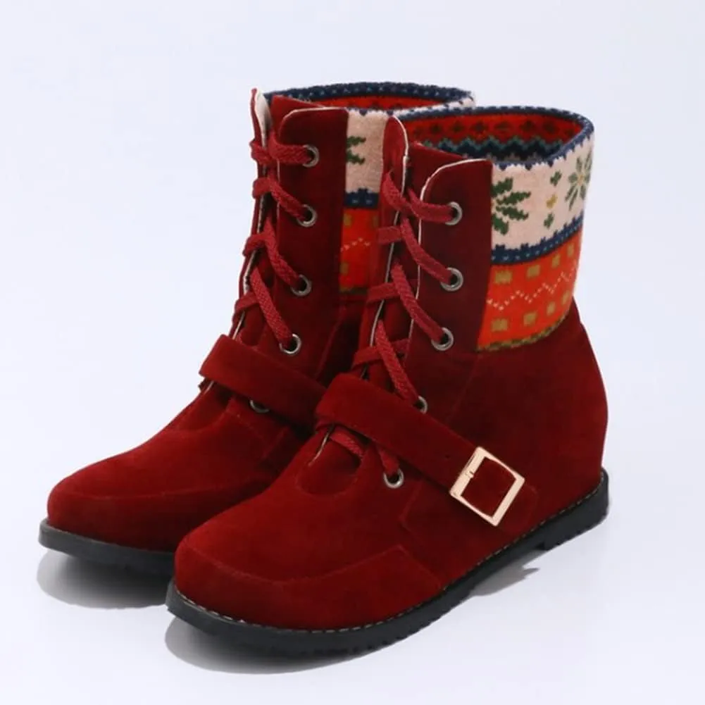 Womens Christmas Winter Suede Ankle Boots