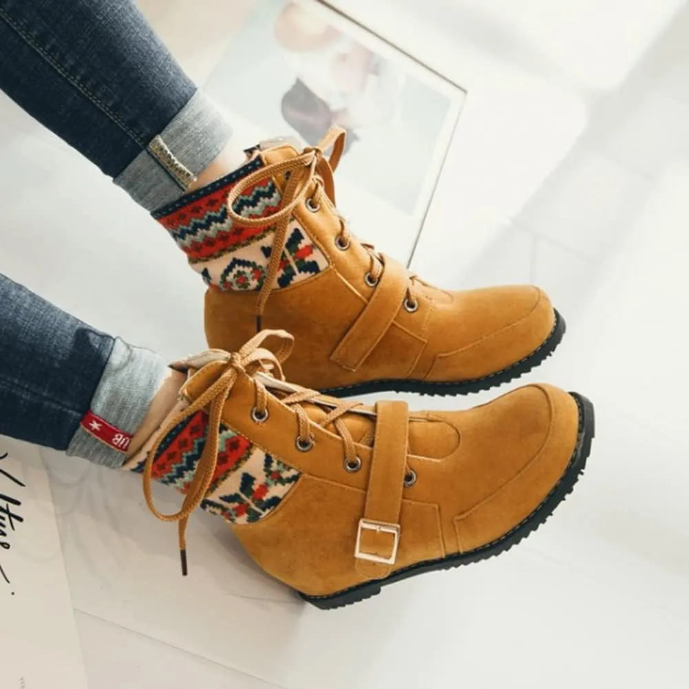Womens Christmas Winter Suede Ankle Boots