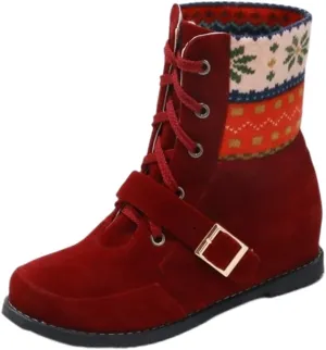 Womens Christmas Winter Suede Ankle Boots