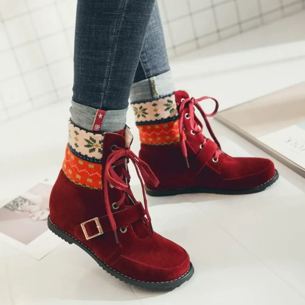 Womens Christmas Winter Suede Ankle Boots