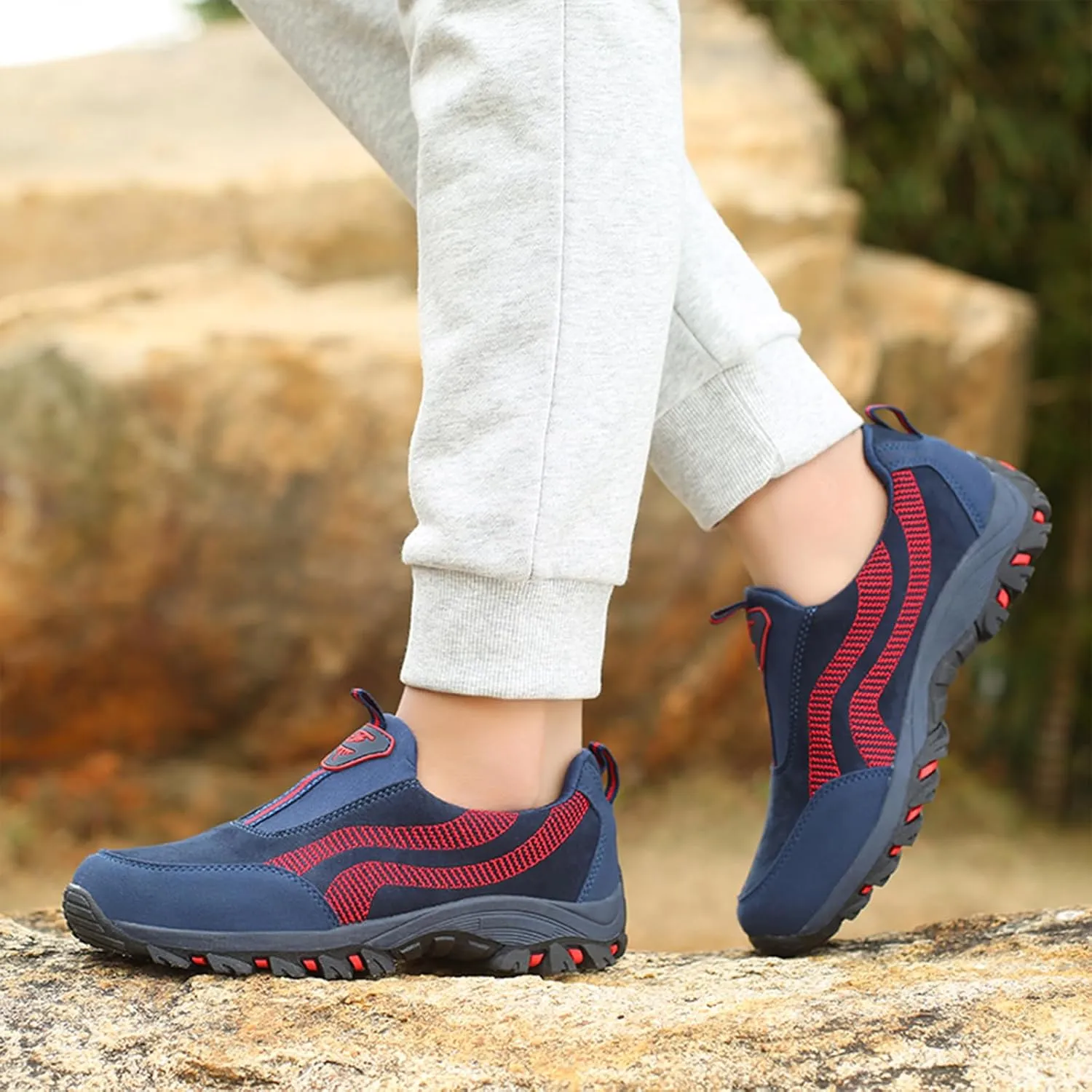 Women's Thick Sole Orthopedic Walking Loafers Breathable Lightweight Slip On Casual Sneakers with Arch Support Outdoor Non-Slip Hiking Shoes