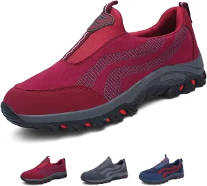 Women's Thick Sole Orthopedic Walking Loafers Breathable Lightweight Slip On Casual Sneakers with Arch Support Outdoor Non-Slip Hiking Shoes