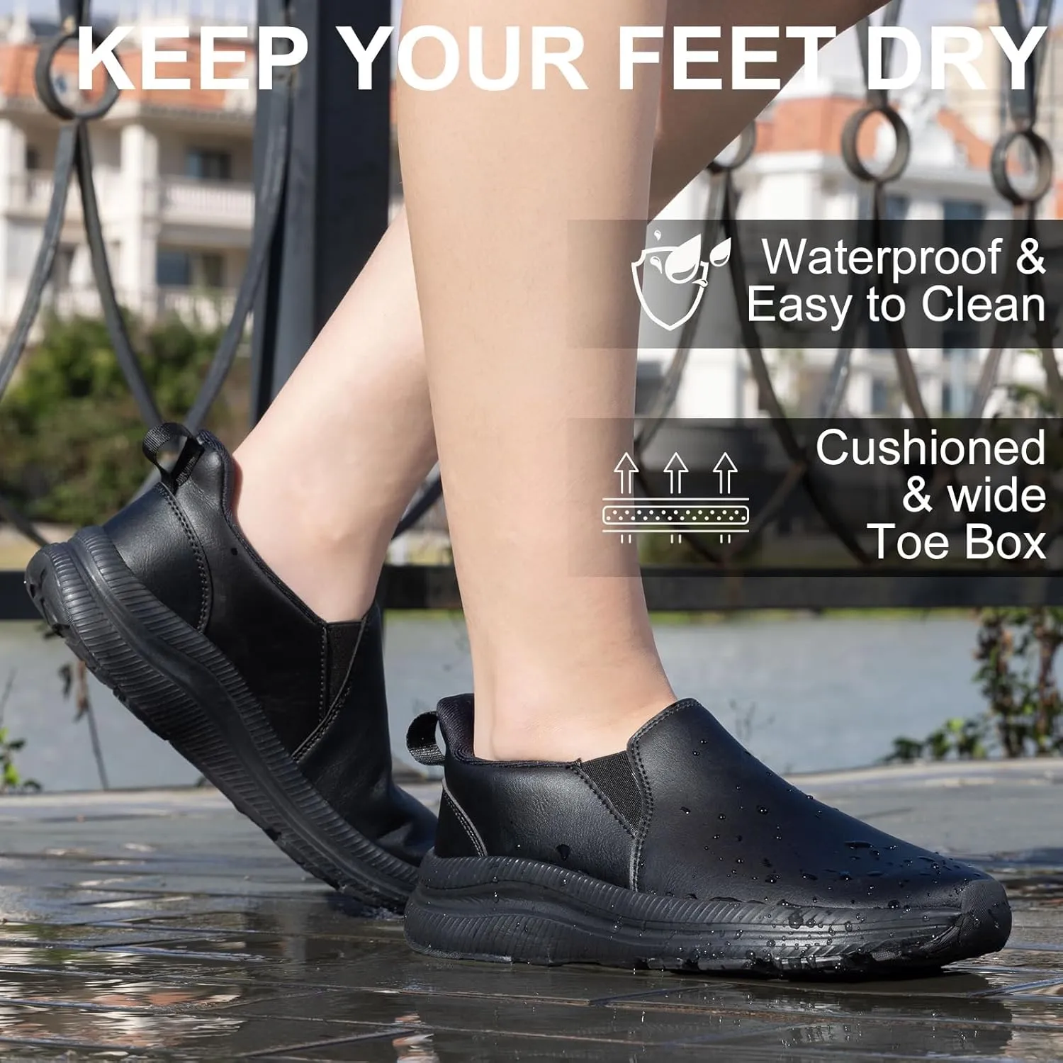 ZOVE Wide Toe Box Shoes Women Wide Width Waterproof Leather Hands Free Nursing Sneakers Ultra Light Extra Wide Walking Sneakers Non-Slip Chef Diabetes Nurse Work Shoes