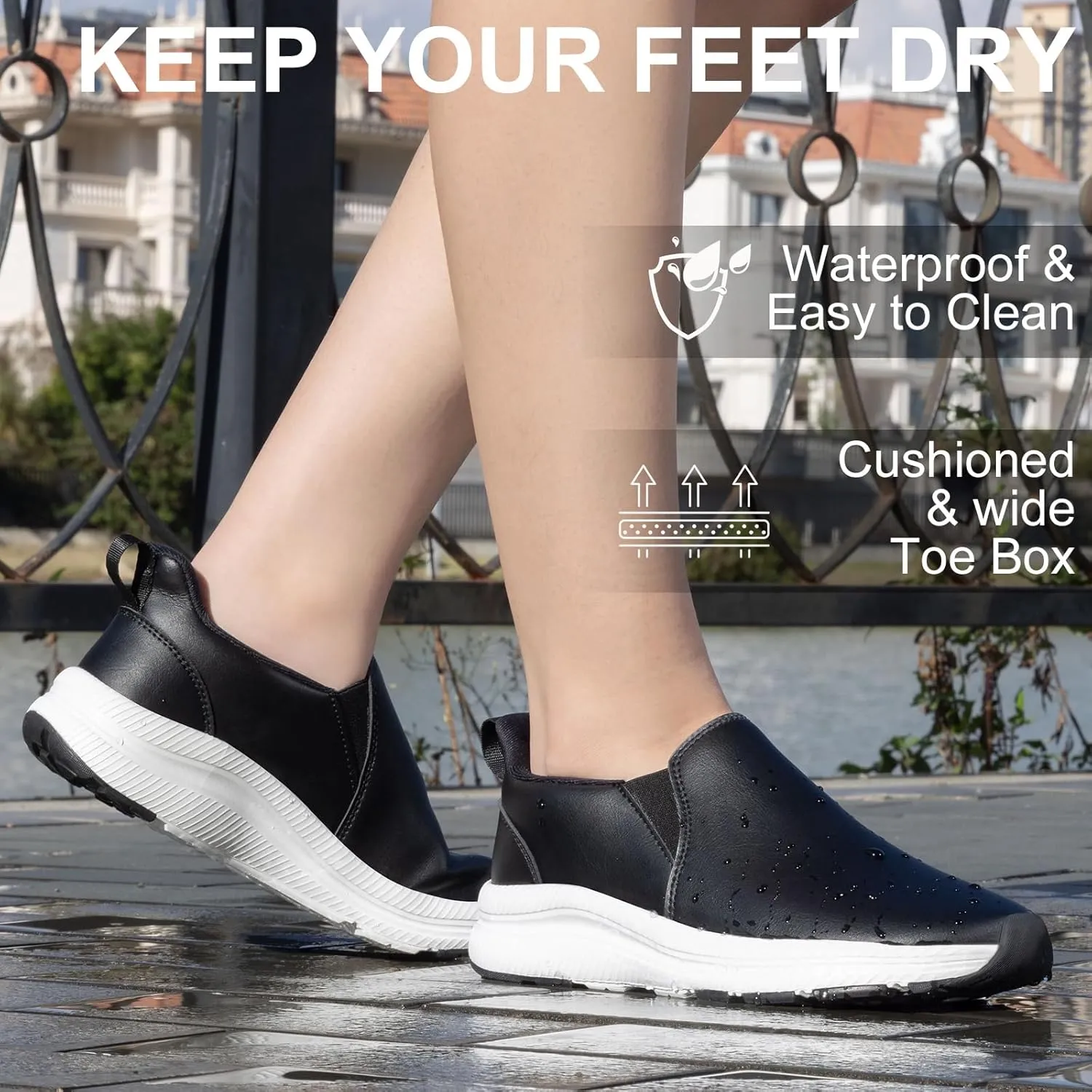 ZOVE Wide Toe Box Shoes Women Wide Width Waterproof Leather Hands Free Nursing Sneakers Ultra Light Extra Wide Walking Sneakers Non-Slip Chef Diabetes Nurse Work Shoes