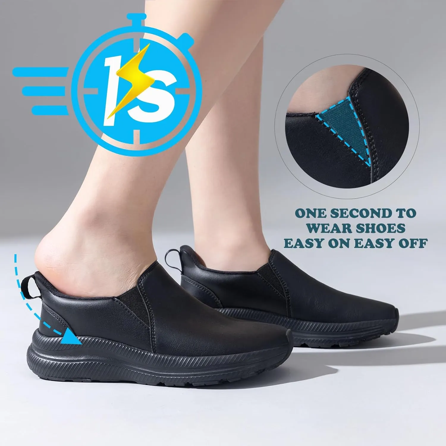 ZOVE Wide Toe Box Shoes Women Wide Width Waterproof Leather Hands Free Nursing Sneakers Ultra Light Extra Wide Walking Sneakers Non-Slip Chef Diabetes Nurse Work Shoes