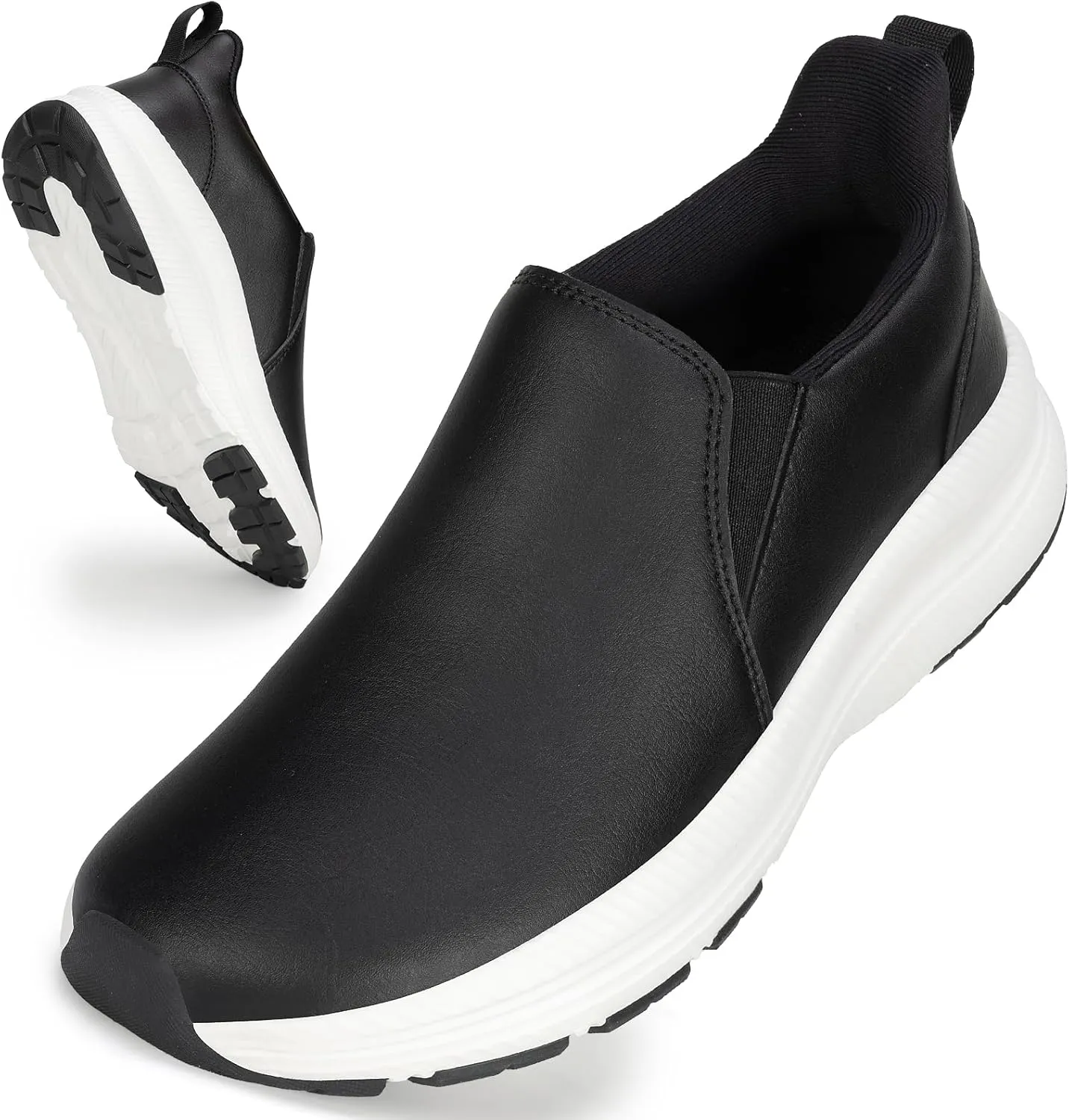 ZOVE Wide Toe Box Shoes Women Wide Width Waterproof Leather Hands Free Nursing Sneakers Ultra Light Extra Wide Walking Sneakers Non-Slip Chef Diabetes Nurse Work Shoes