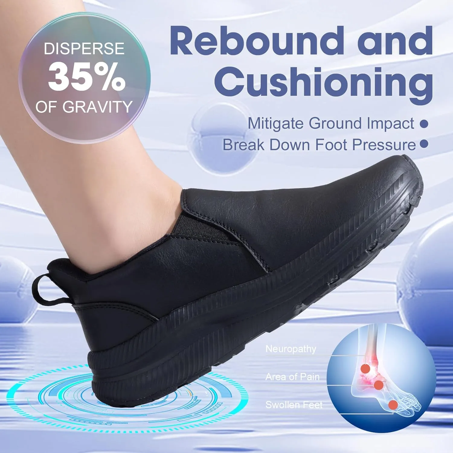 ZOVE Wide Toe Box Shoes Women Wide Width Waterproof Leather Hands Free Nursing Sneakers Ultra Light Extra Wide Walking Sneakers Non-Slip Chef Diabetes Nurse Work Shoes