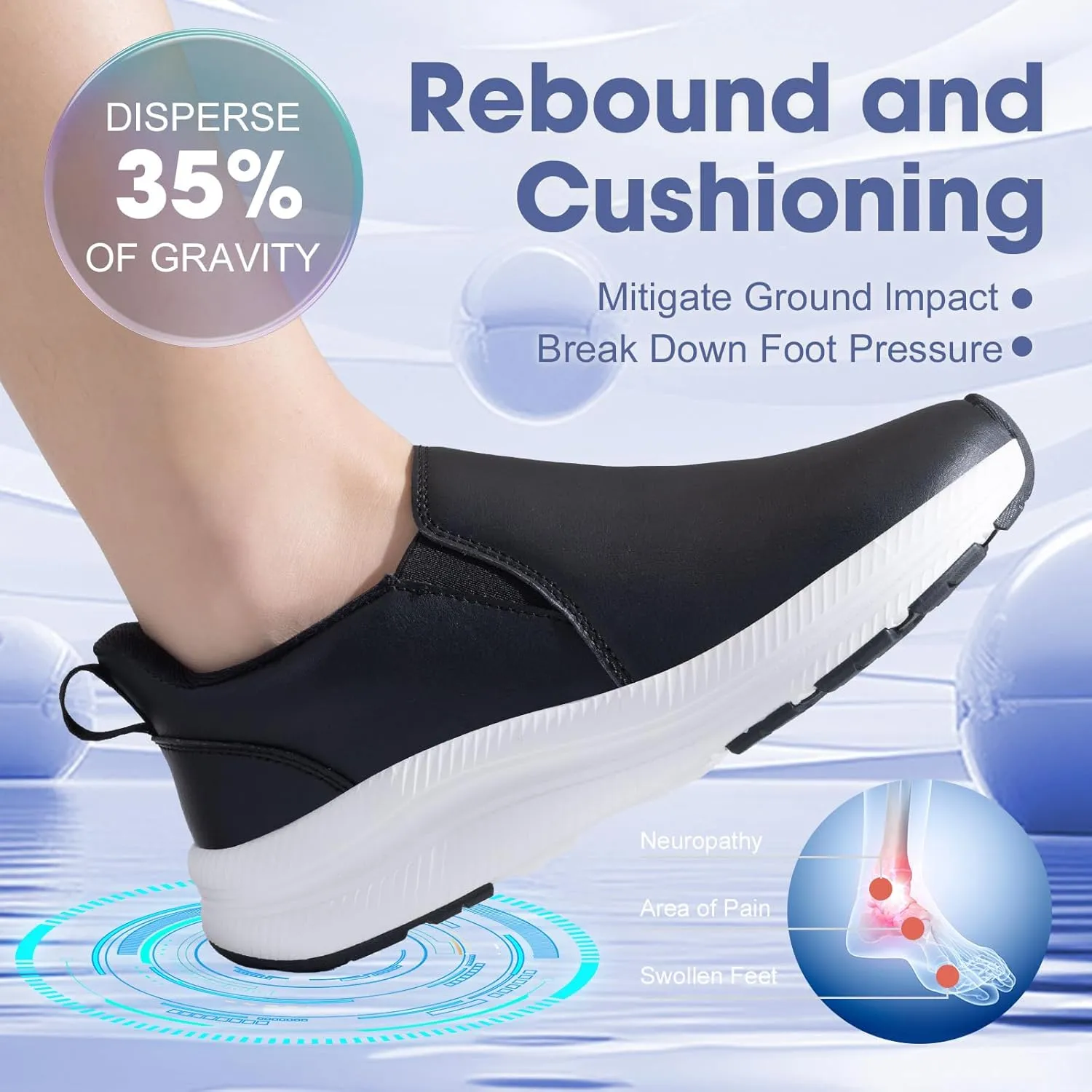 ZOVE Wide Toe Box Shoes Women Wide Width Waterproof Leather Hands Free Nursing Sneakers Ultra Light Extra Wide Walking Sneakers Non-Slip Chef Diabetes Nurse Work Shoes