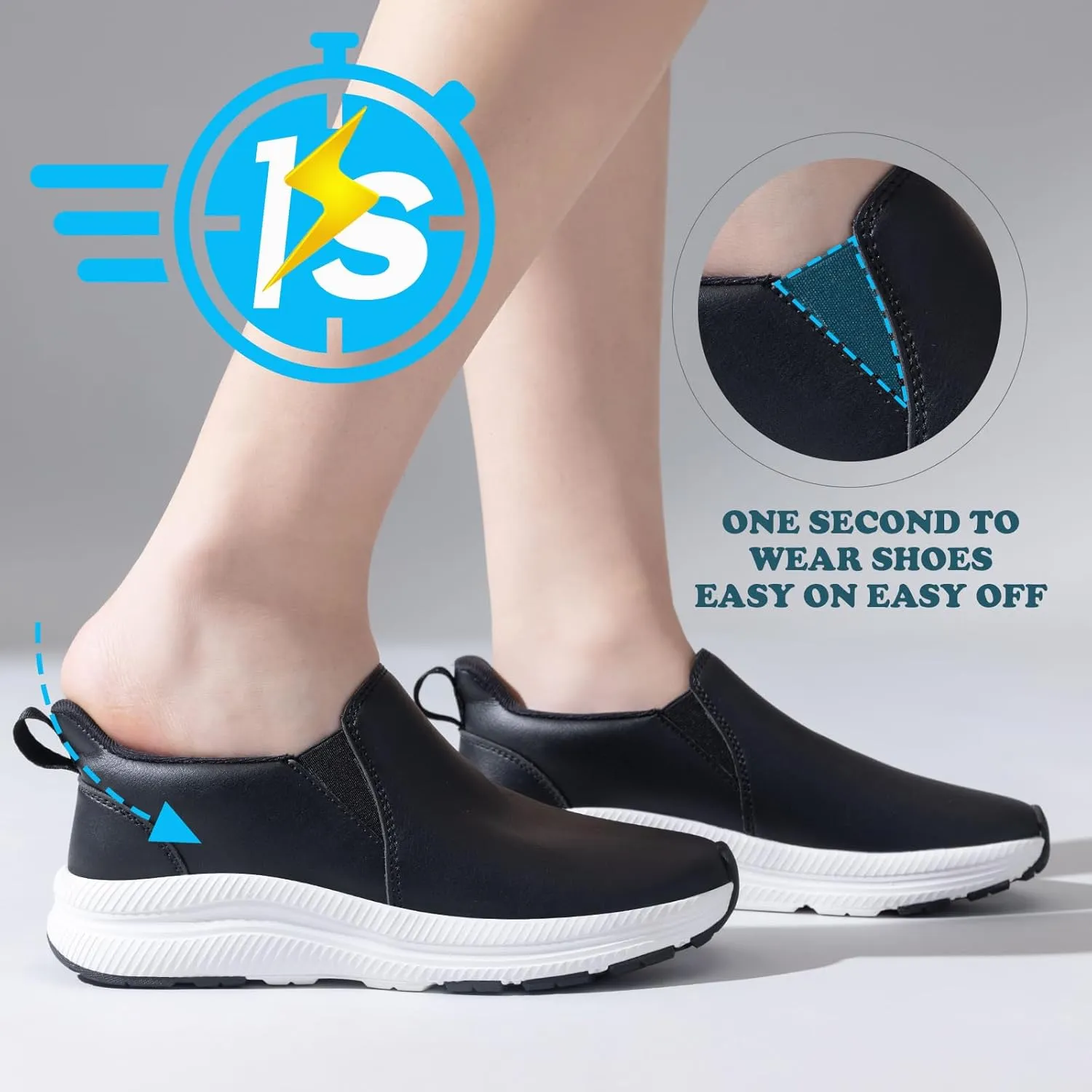 ZOVE Wide Toe Box Shoes Women Wide Width Waterproof Leather Hands Free Nursing Sneakers Ultra Light Extra Wide Walking Sneakers Non-Slip Chef Diabetes Nurse Work Shoes